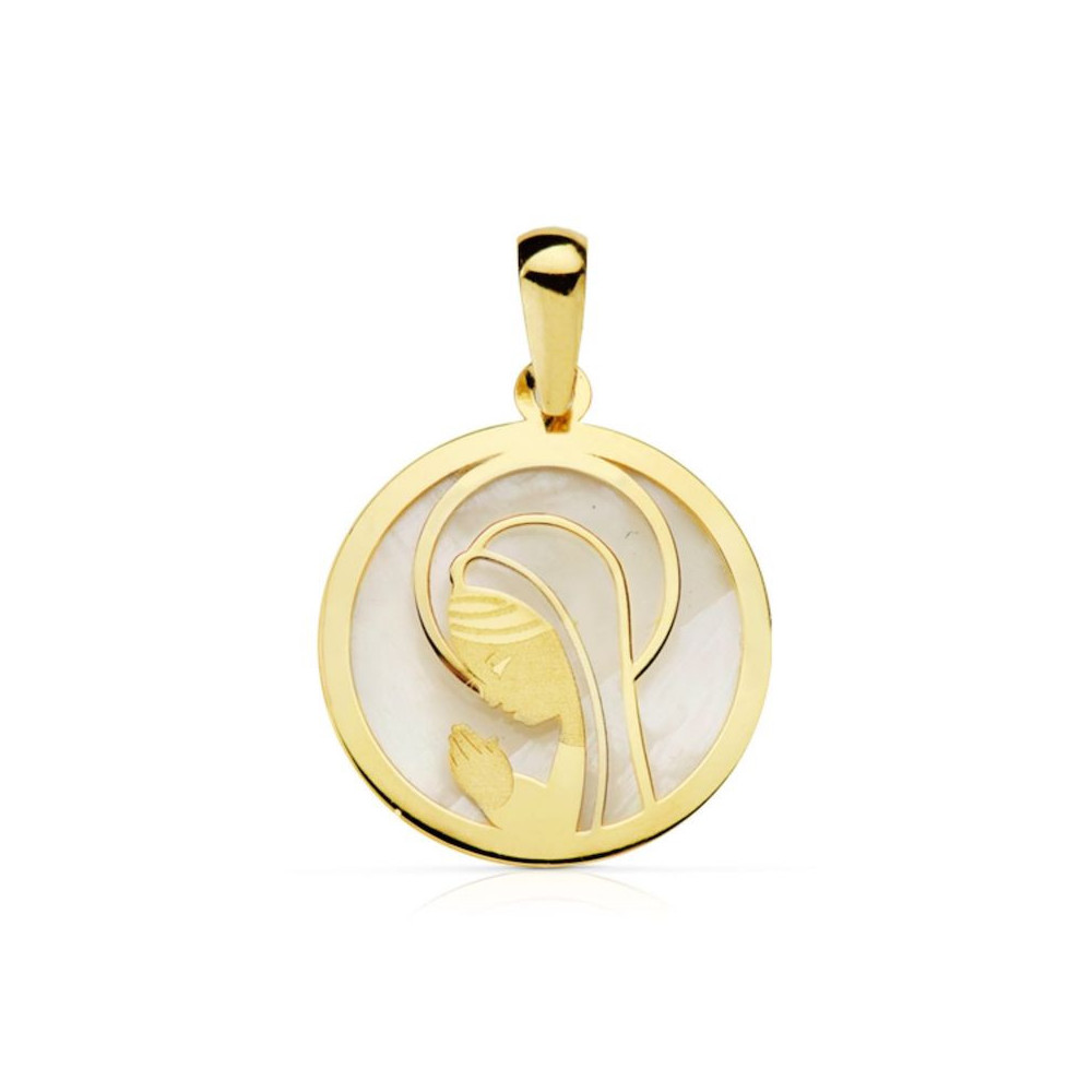 Medalla oro y nácar Virgen niña