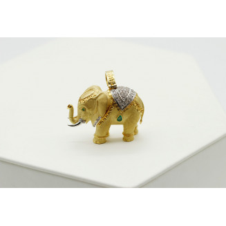 Colgante Elefante Oro con Esmeraldas y Circonio