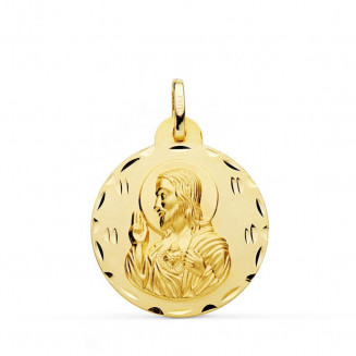 Medalla de Oro Sagrado Corazón Tallada 19mm