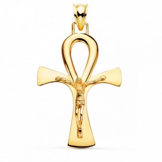Cruz de la Vida Oro con Cristo En Brillo 36 X 23 MM