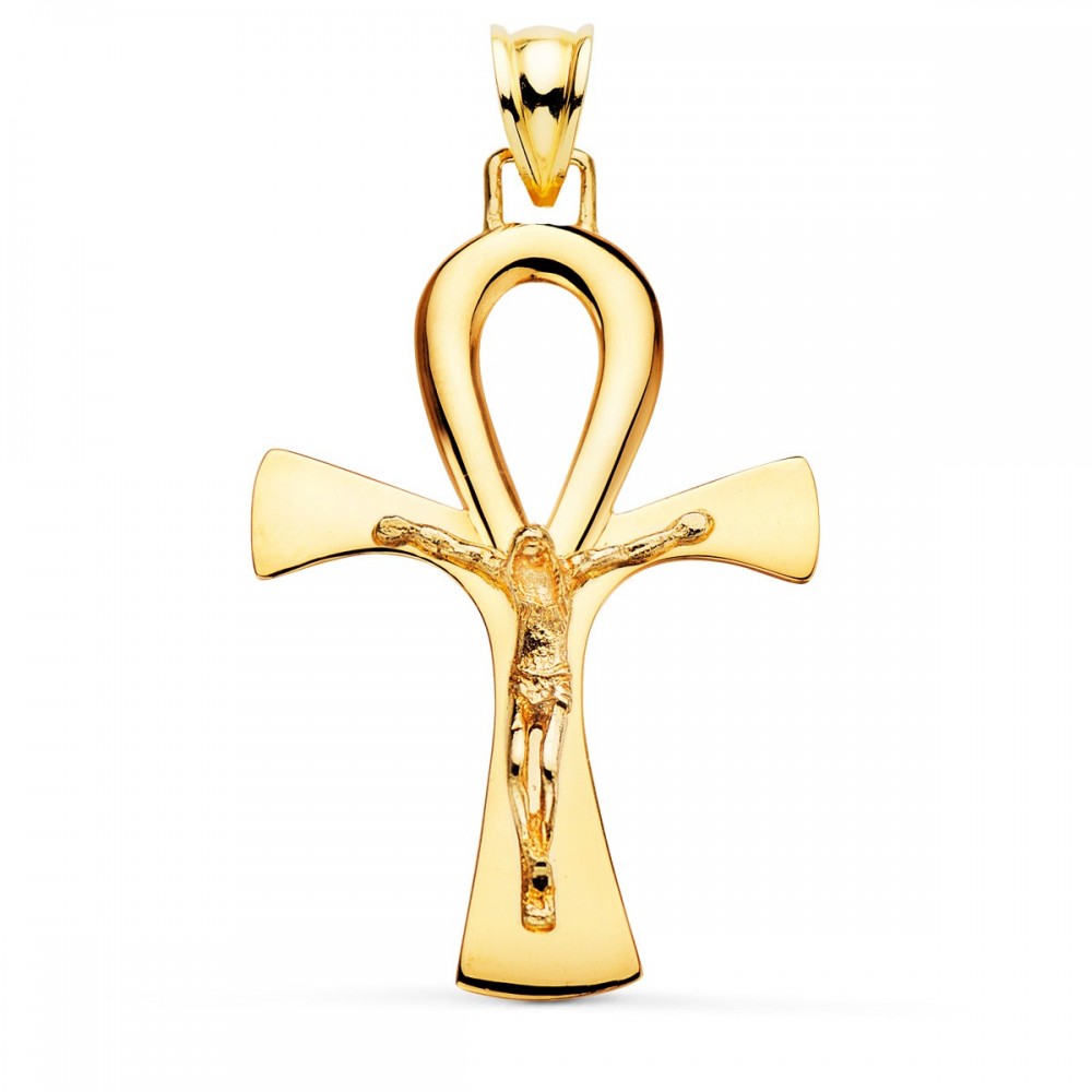 Cruz de la Vida Oro con Cristo En Brillo 36 X 23 MM