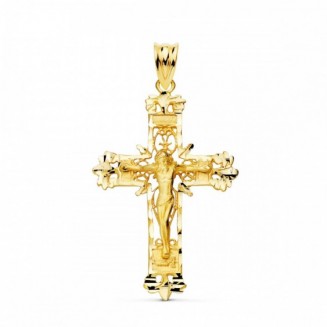 Cruz Oro Amarillo Filigrana con Cristo Tallada 36X24 mm