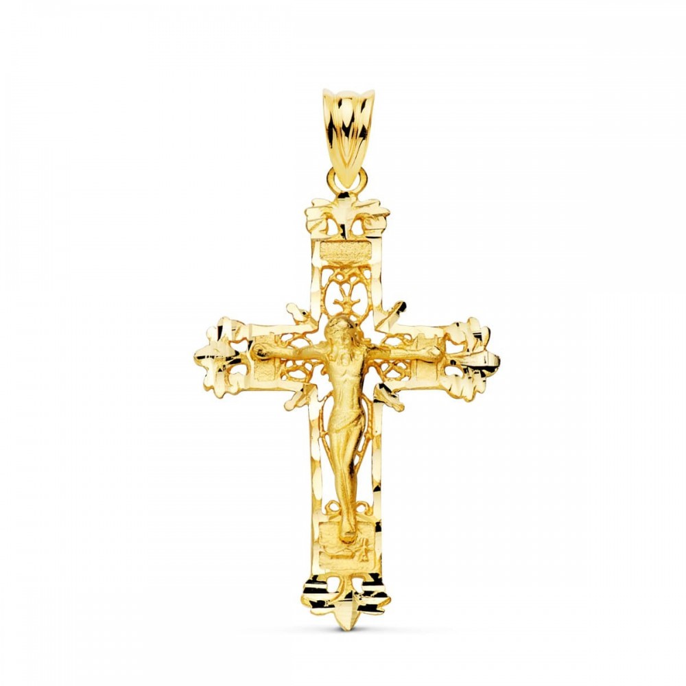 Cruz Oro Amarillo Filigrana con Cristo Tallada 36X24 mm