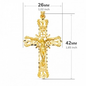 Cruz Oro Amarillo Filigrana con Cristo Tallada 42X26 mm